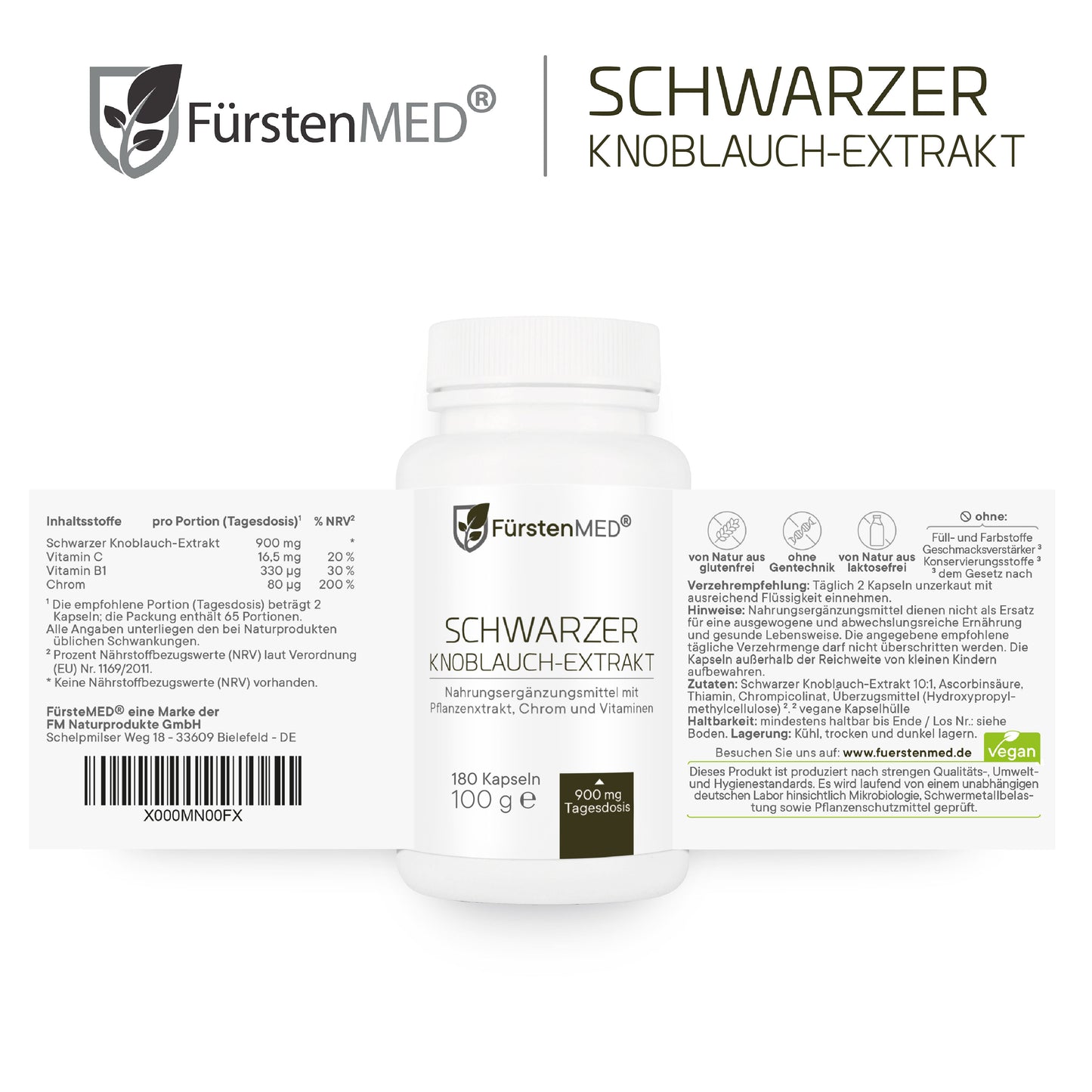 
                  
                    FürstenMED Schwarzer Knoblauch + Chrom + Vitamine 180 Kapseln
                  
                