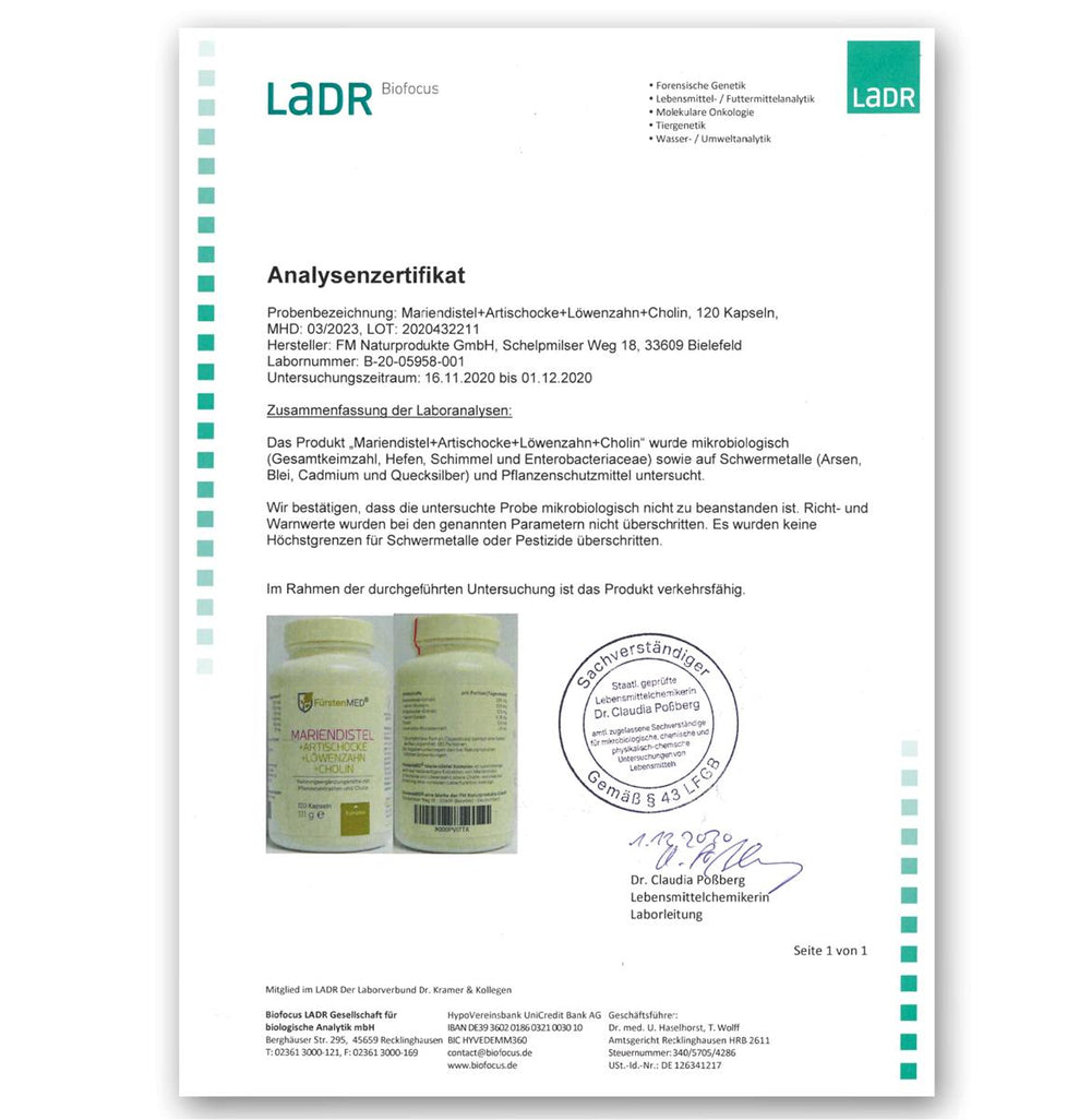 FürstenMED Mariendistel + Artischocke + Löwenzahn + Cholin 120 Kapseln