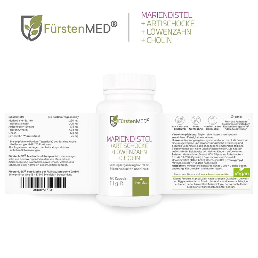 FürstenMED Mariendistel + Artischocke + Löwenzahn + Cholin 120 Kapseln